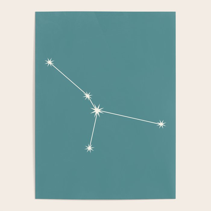 Cancer Zodiac Star Constellation Line Art Teal Poster Gallery Image 4