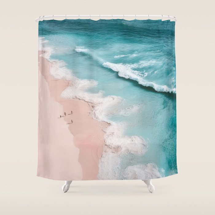 Dream Beach - Aerial Photography of Pink and Turquoise Coast Shower Curtain Gallery Image 1