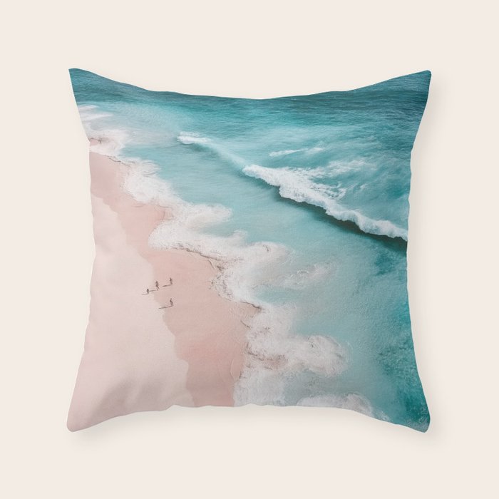 Dream Beach - Aerial Photography of Pink and Turquoise Coast Throw Pillow Gallery Image 1