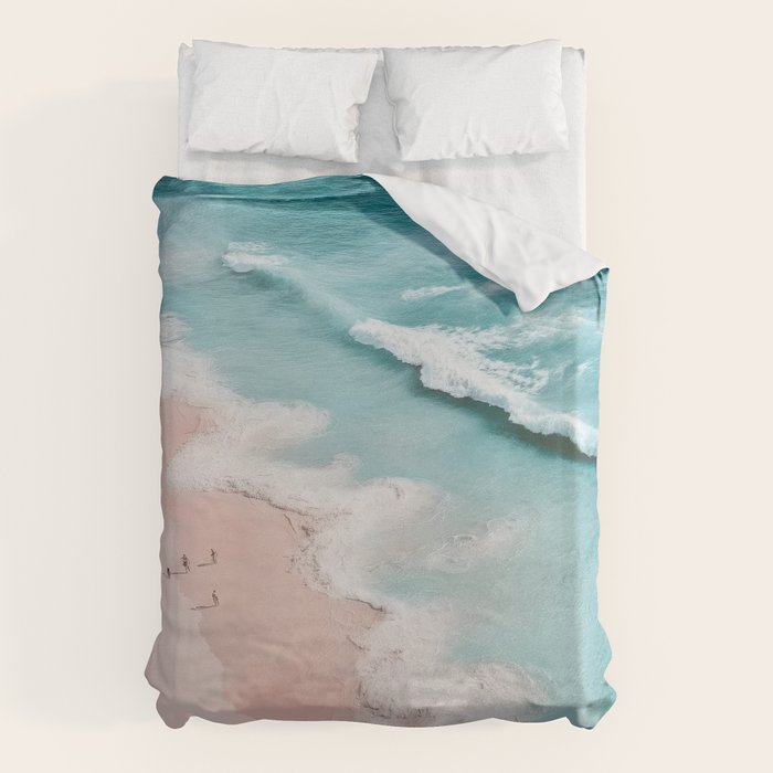 Dream Beach - Aerial Photography of Pink and Turquoise Coast Duvet Cover Gallery Image 1