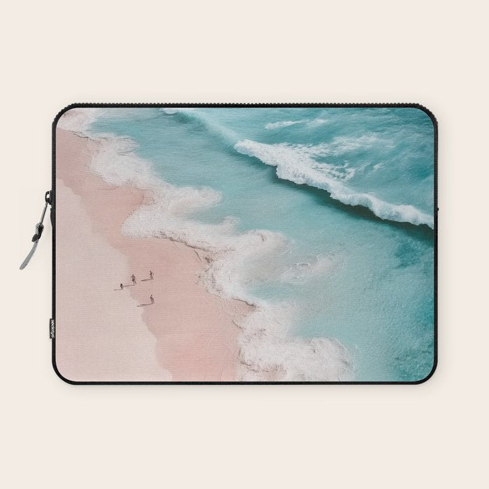 Dream Beach - Aerial Photography of Pink and Turquoise Coast Laptop Sleeve Gallery Image 1
