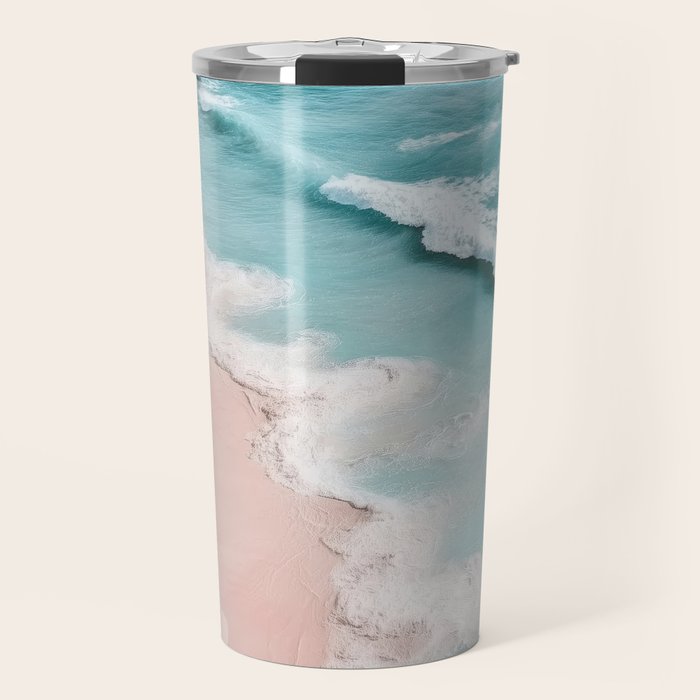 Dream Beach - Aerial Photography of Pink and Turquoise Coast Travel Mug Gallery Image 1
