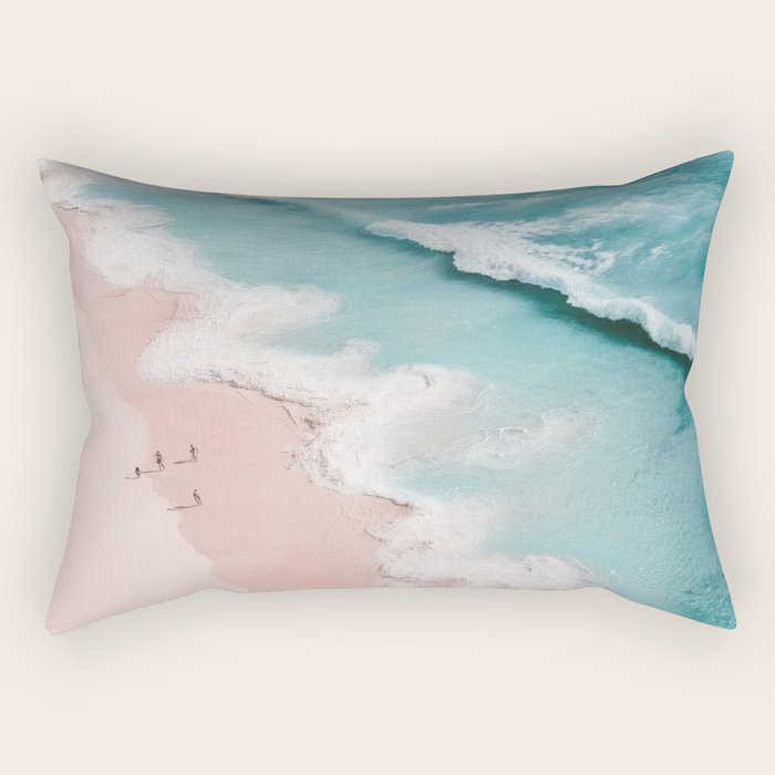Dream Beach - Aerial Photography of Pink and Turquoise Coast Rectangular Pillow Gallery Image 2