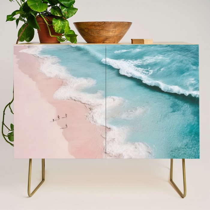 Dream Beach - Aerial Photography of Pink and Turquoise Coast Credenza Gallery Image 1