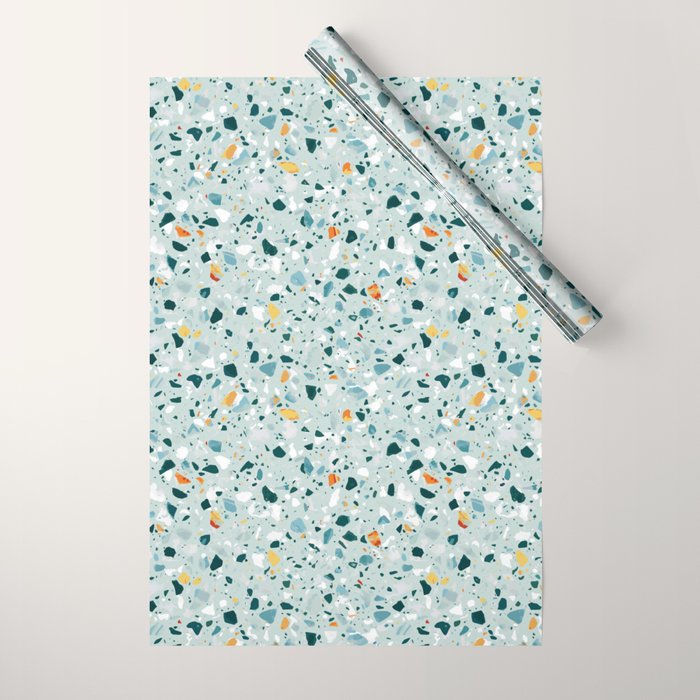 Mint Terrazzo, Eclectic Marble Texture Pattern, Colorful Neutral Pastel Illustration, Floor Tiles Wrapping Paper Gallery Image 1