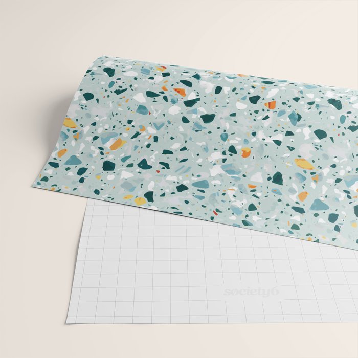 Mint Terrazzo, Eclectic Marble Texture Pattern, Colorful Neutral Pastel Illustration, Floor Tiles Wrapping Paper Gallery Image 2