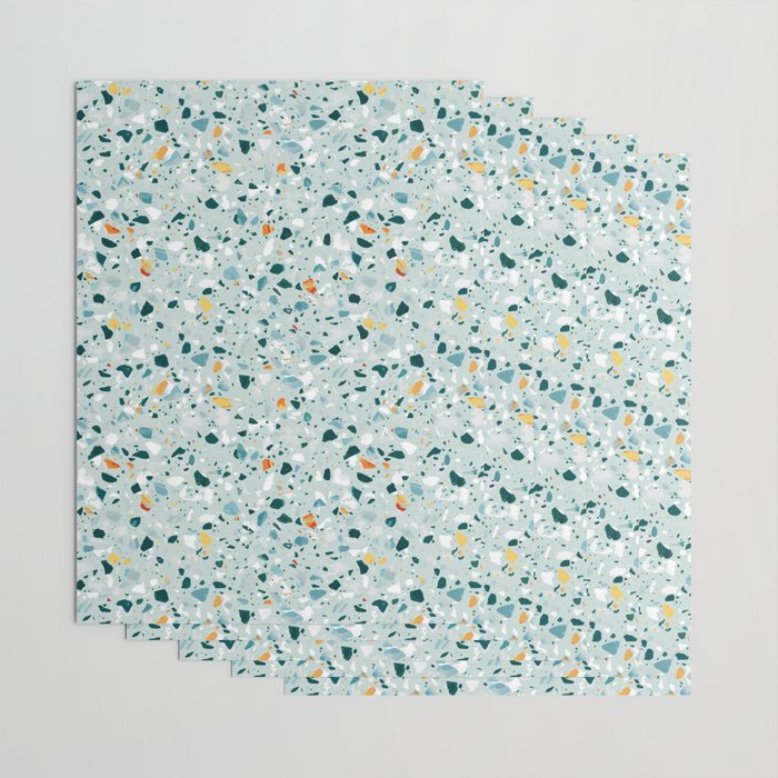 Mint Terrazzo, Eclectic Marble Texture Pattern, Colorful Neutral Pastel Illustration, Floor Tiles Wrapping Paper Gallery Image 3