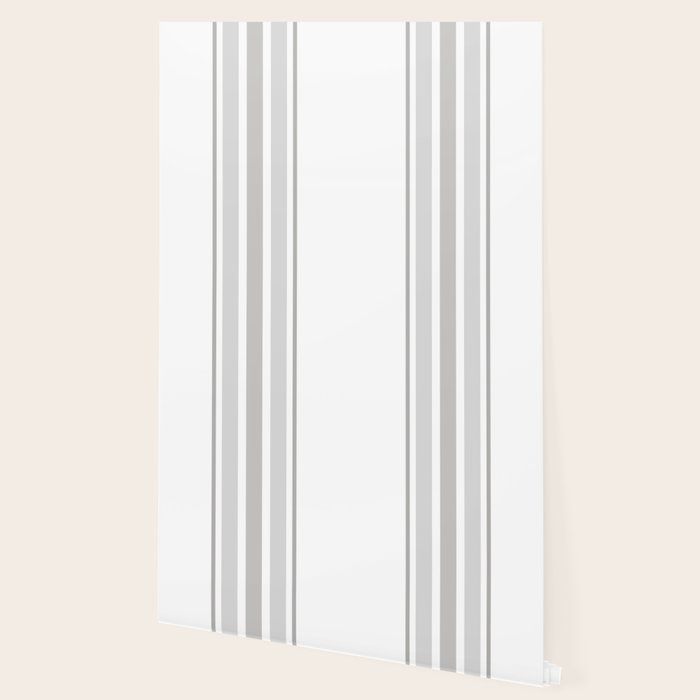 Farmhouse Ticking Stripes in Gray on White Wallpaper Gallery Image 2