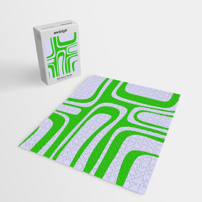 Abstract Lime and Lavender Mid Century Modern Palm Springs Pattern Jigsaw Puzzle Gallery Image 2