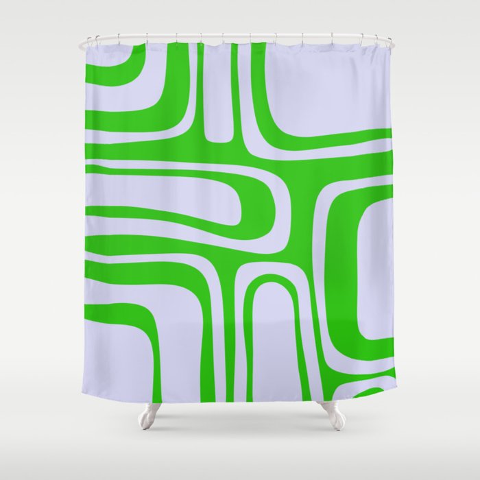 Abstract Lime and Lavender Mid Century Modern Palm Springs Pattern Shower Curtain Gallery Image 1