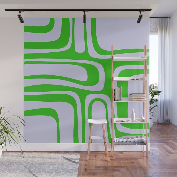 Abstract Lime and Lavender Mid Century Modern Palm Springs Pattern Wall Mural Gallery Image 1