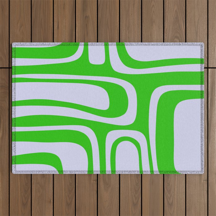 Abstract Lime and Lavender Mid Century Modern Palm Springs Pattern Outdoor Rug Gallery Image 1