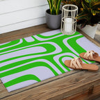 Abstract Lime and Lavender Mid Century Modern Palm Springs Pattern Outdoor Rug Gallery Image 2