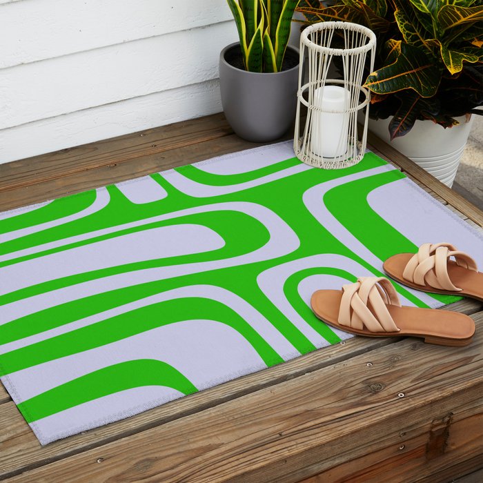 Abstract Lime and Lavender Mid Century Modern Palm Springs Pattern Outdoor Rug Gallery Image 2