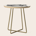 Mid Century Modern Minimalist Abstract Art Brush Strokes Black & White Ink Art Spiral Circles Side Table Gallery Image 1