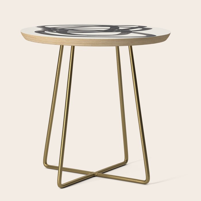 Mid Century Modern Minimalist Abstract Art Brush Strokes Black & White Ink Art Spiral Circles Side Table Gallery Image 1