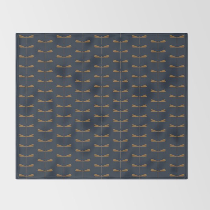 Dragonfly Pattern II Dark Blue Throw Blanket Gallery Image 2
