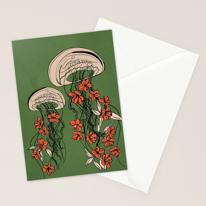 Floral Jellyfishes 2 Stationery Card Gallery Image 2