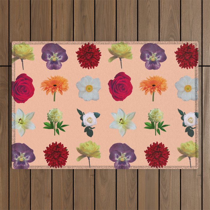 sunshine orange flower collage Outdoor Rug Gallery Image 1