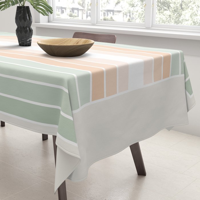 Minimal Abstract Retro Spring Rainbow - Pastel sage green and Peach fuzz Tablecloth Gallery Image 3