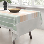 Minimal Abstract Retro Spring Rainbow - Pastel sage green and Peach fuzz Tablecloth Gallery Image 3