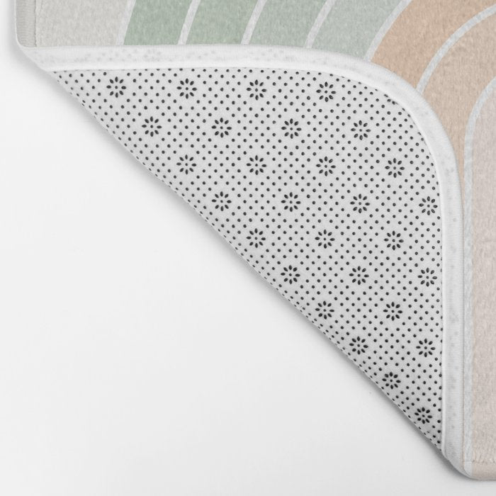 Minimal Abstract Retro Spring Rainbow - Pastel sage green and Peach fuzz Bath Mat Gallery Image 2