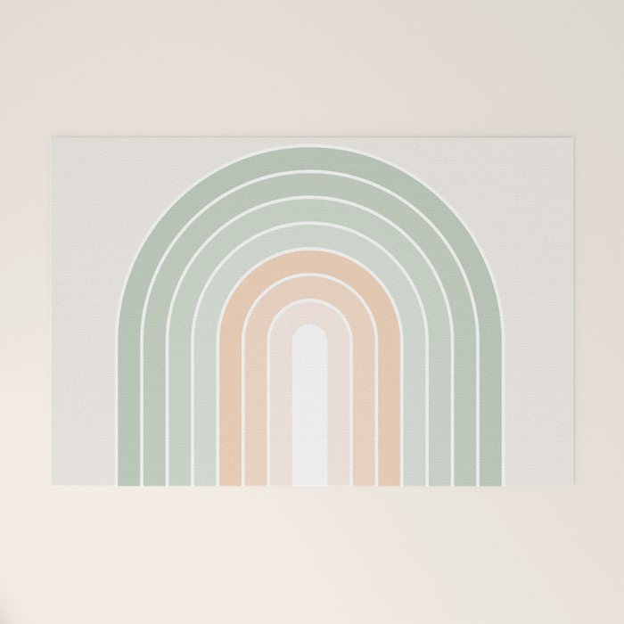 Minimal Abstract Retro Spring Rainbow - Pastel sage green and Peach fuzz Welcome Mat Gallery Image 1