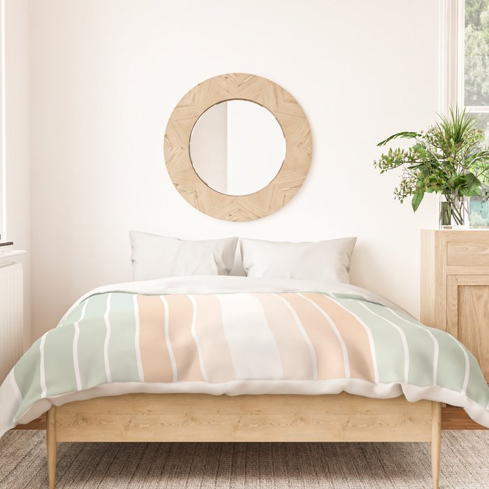 Minimal Abstract Retro Spring Rainbow - Pastel sage green and Peach fuzz Duvet Cover Gallery Image 3