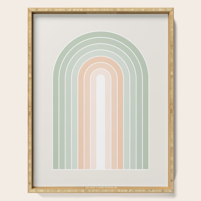 Minimal Abstract Retro Spring Rainbow - Pastel sage green and Peach fuzz Serving Tray Gallery Image 1