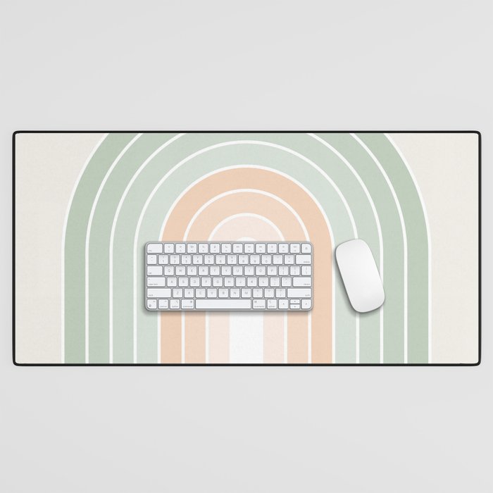 Minimal Abstract Retro Spring Rainbow - Pastel sage green and Peach fuzz Desk Mat Gallery Image 1