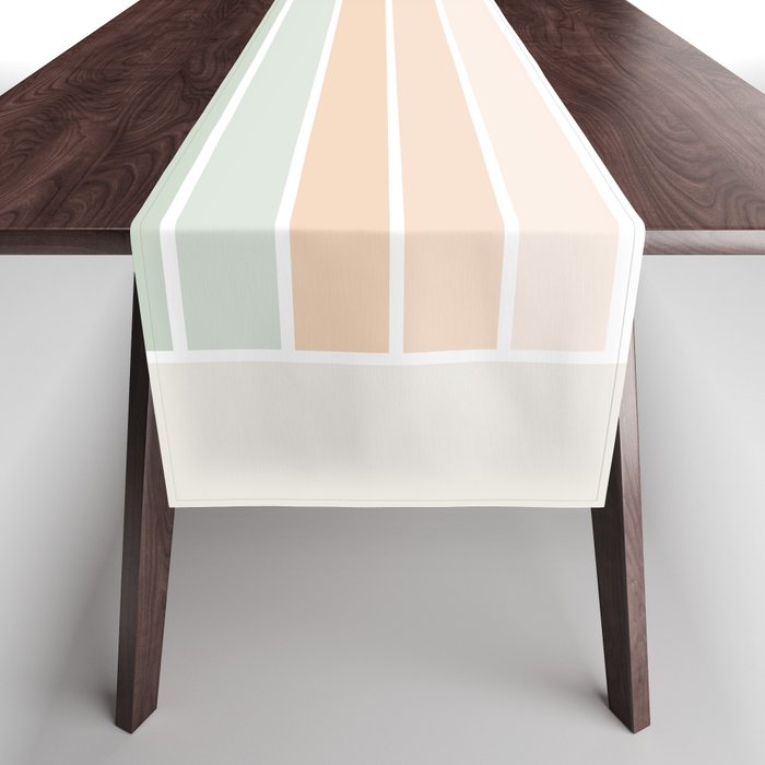 Minimal Abstract Retro Spring Rainbow - Pastel sage green and Peach fuzz Table Runner Gallery Image 1