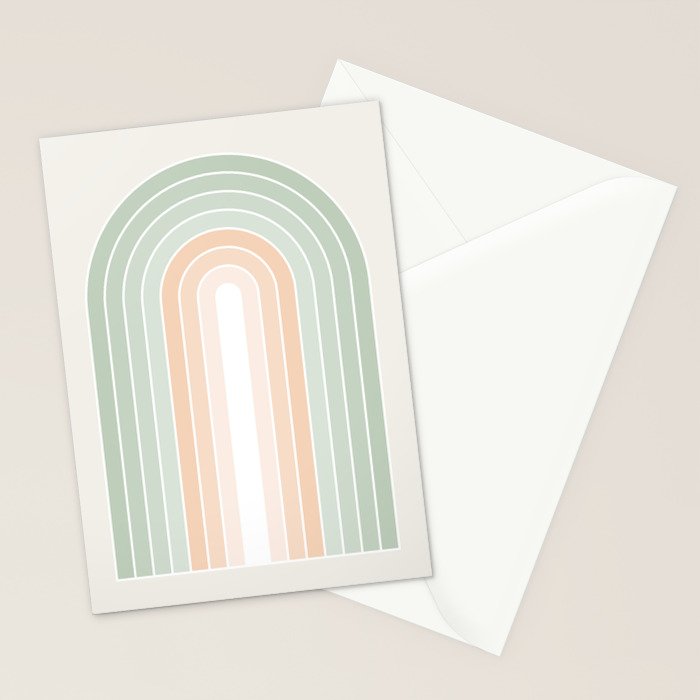 Minimal Abstract Retro Spring Rainbow - Pastel sage green and Peach fuzz Stationery Card Gallery Image 2