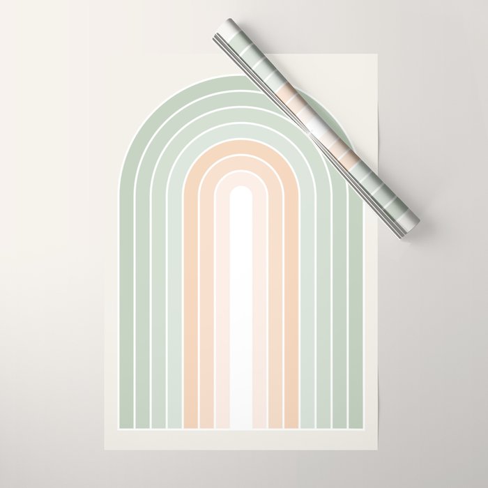 Minimal Abstract Retro Spring Rainbow - Pastel sage green and Peach fuzz Wrapping Paper Gallery Image 1