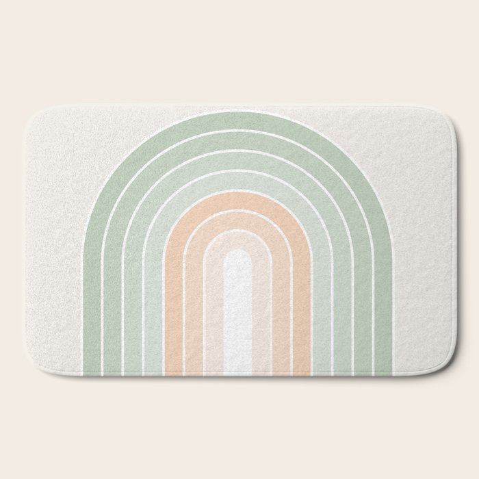 Minimal Abstract Retro Spring Rainbow - Pastel sage green and Peach fuzz Bath Mat Gallery Image 2