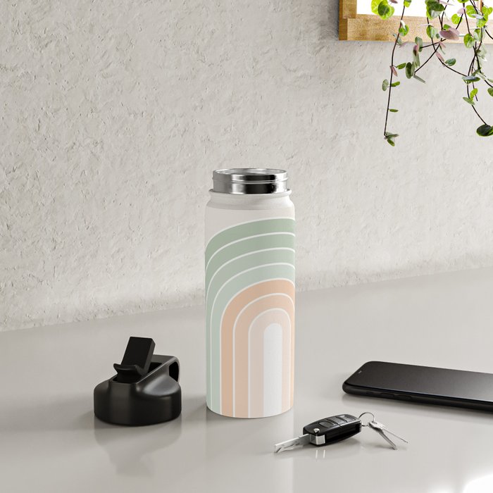 Minimal Abstract Retro Spring Rainbow - Pastel sage green and Peach fuzz Water Bottle Gallery Image 4