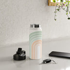 Minimal Abstract Retro Spring Rainbow - Pastel sage green and Peach fuzz Water Bottle Gallery Image 4