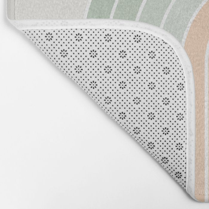 Minimal Abstract Retro Spring Rainbow - Pastel sage green and Peach fuzz Bath Mat Gallery Image 2