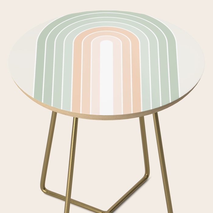 Minimal Abstract Retro Spring Rainbow - Pastel sage green and Peach fuzz Side Table Gallery Image 2