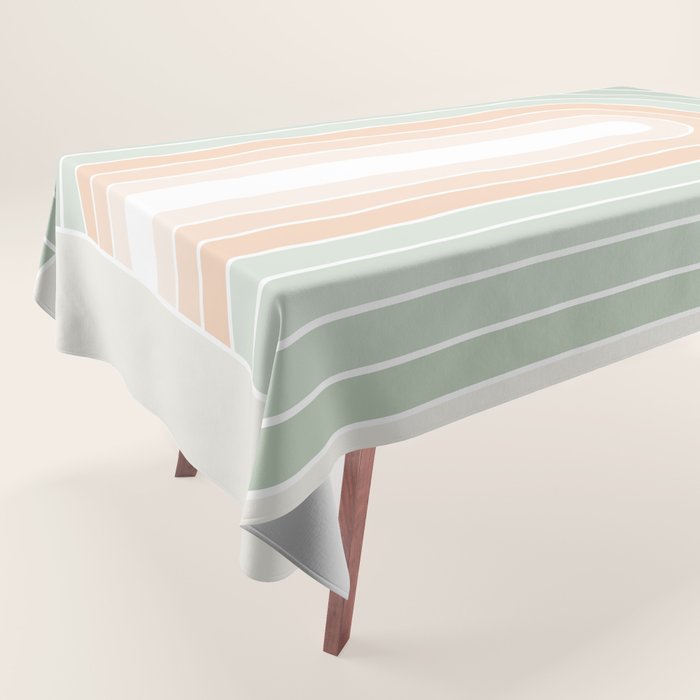 Minimal Abstract Retro Spring Rainbow - Pastel sage green and Peach fuzz Tablecloth Gallery Image 1