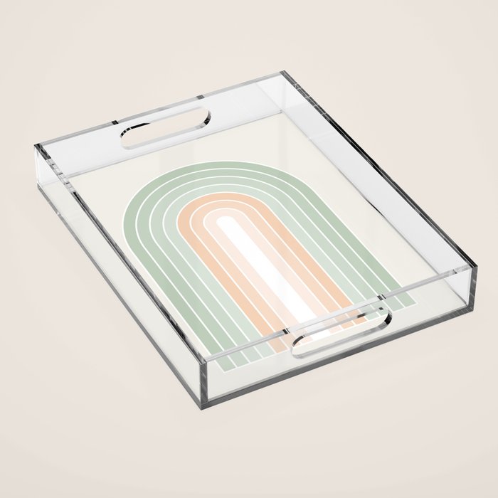 Minimal Abstract Retro Spring Rainbow - Pastel sage green and Peach fuzz Acrylic Tray Gallery Image 1