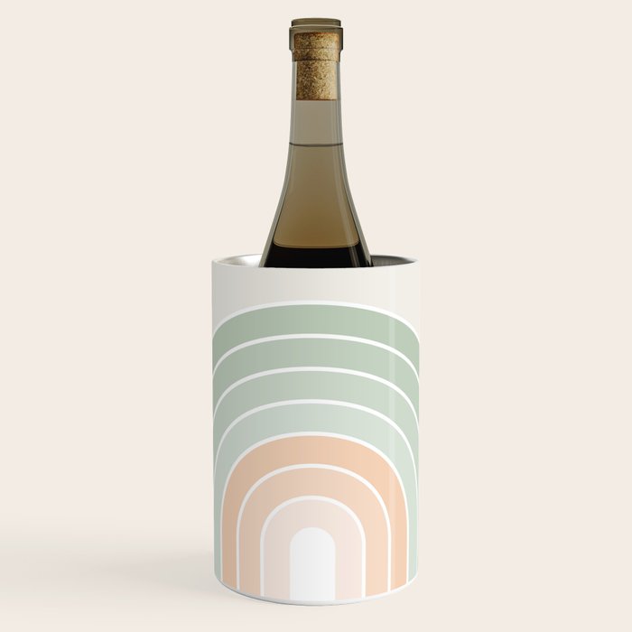 Minimal Abstract Retro Spring Rainbow - Pastel sage green and Peach fuzz Wine Chiller Gallery Image 1