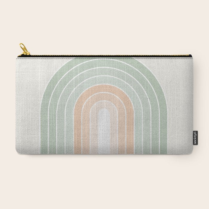 Minimal Abstract Retro Spring Rainbow - Pastel sage green and Peach fuzz Carry All Pouch Gallery Image 2