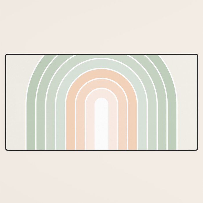 Minimal Abstract Retro Spring Rainbow - Pastel sage green and Peach fuzz Desk Mat Gallery Image 3
