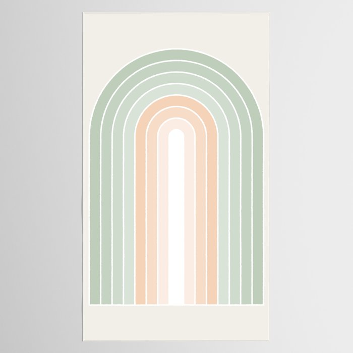 Minimal Abstract Retro Spring Rainbow - Pastel sage green and Peach fuzz Tablecloth Gallery Image 2