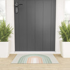 Minimal Abstract Retro Spring Rainbow - Pastel sage green and Peach fuzz Welcome Mat Gallery Image 3