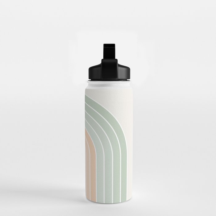 Minimal Abstract Retro Spring Rainbow - Pastel sage green and Peach fuzz Water Bottle Gallery Image 2