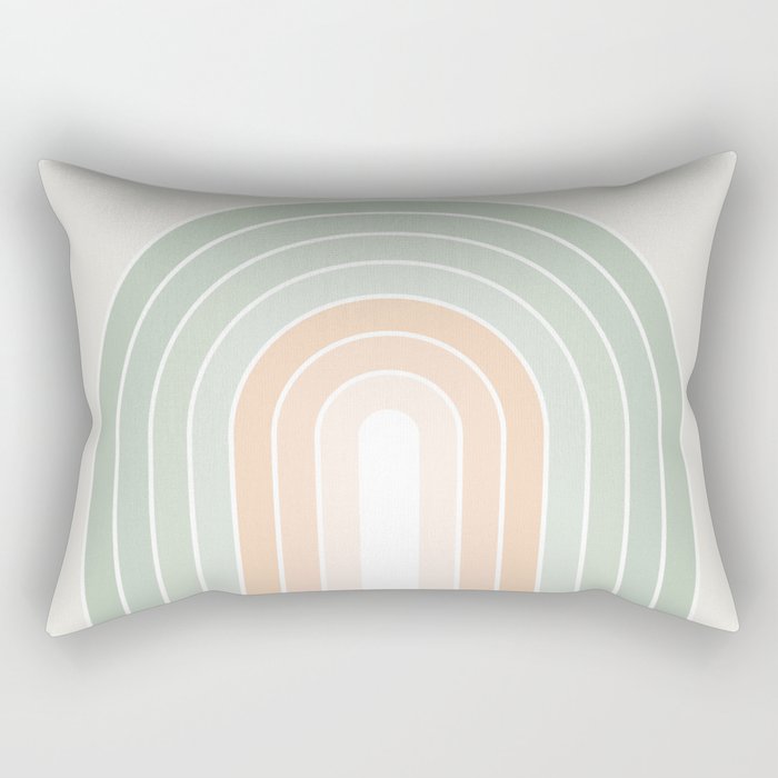 Minimal Abstract Retro Spring Rainbow - Pastel sage green and Peach fuzz Rectangular Pillow Gallery Image 1