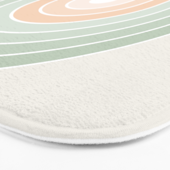 Minimal Abstract Retro Spring Rainbow - Pastel sage green and Peach fuzz Bath Mat Gallery Image 3