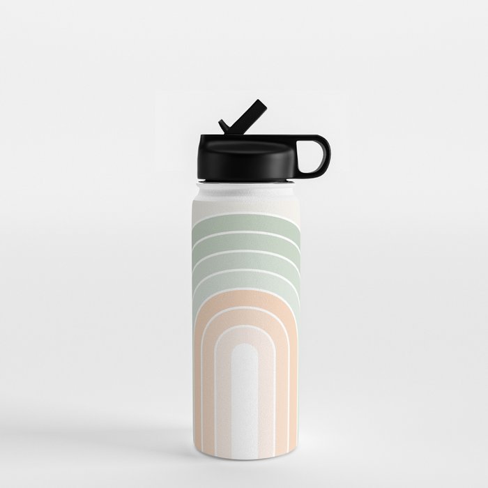Minimal Abstract Retro Spring Rainbow - Pastel sage green and Peach fuzz Water Bottle Gallery Image 1