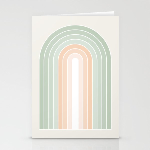 Minimal Abstract Retro Spring Rainbow - Pastel sage green and Peach fuzz Stationery Card Gallery Image 2